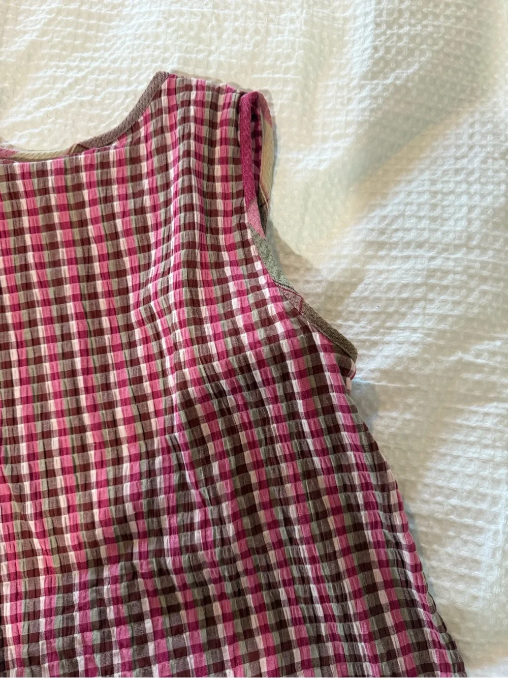 Basic Editions Pink Plaid Sleeveless Henley Tank - Picture 5 of 5